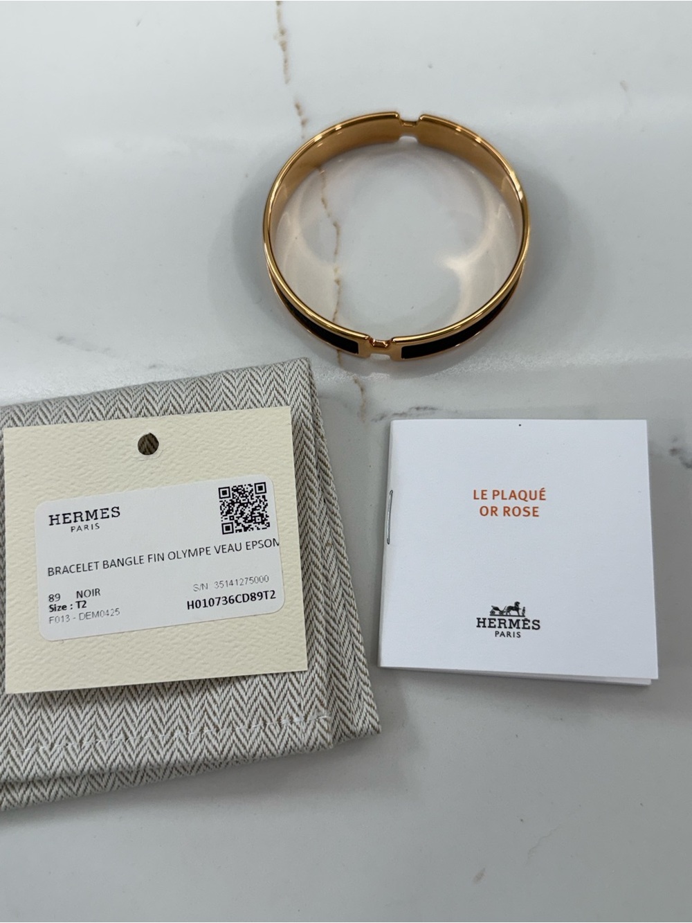 Hermes bangle Olympe Veau rose gold and noir Epsom. Size T2. - Picture 7 of 7